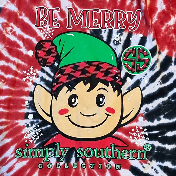 Simply Southern Be Merry Elf TieDye Long Sleeve Spirit Jersey Red Black White XL - Picture 1 of 5